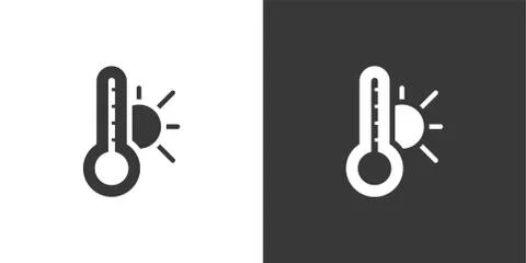 Thermometer. Summer temperature. Sun. Isolated icon on black and white backgr Stock Illustration