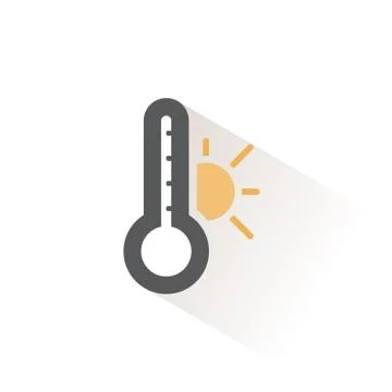 Thermometer. Summer temperature. Sun. Isolated color icon. Weather vector ill Stock Illustration