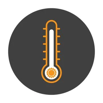 Thermometer with sun icon, Flat Iconic Vector Stock Illustration