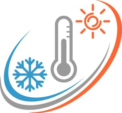 Thermometer, sun, snowflake, temperature, environment, logo, background Stock Illustration