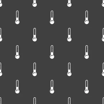 Thermometer. web icon. flat design. Seamless gray pattern. Stock Illustration