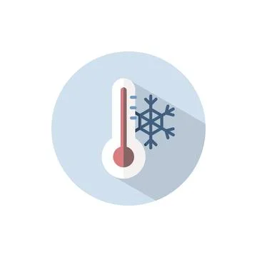 Thermometer. Winter temperature. Flat icon on a circle. Weather vector illust Stock Illustration