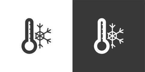 Thermometer. Winter temperature. Snowflake. Isolated icon on black and white  Stock Illustration