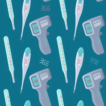 Thermometers seamless pattern on blue backdrop for fabric textile. Stock Illustration