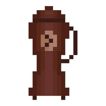 Thermos bottle vacuum flask container pixel art style icon brown warm tone Stock Illustration