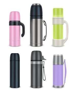 Thermos mock-up set, vector realistic illustration Stock Illustration