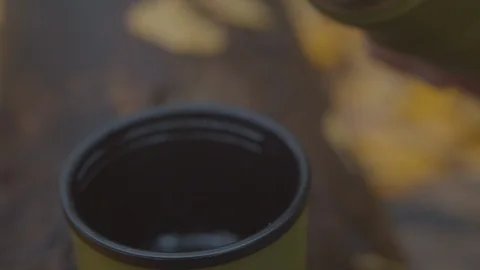 Thermos with tea in nature Stock Footage 118021028