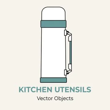 Thermos thermo bottle vacuum flask simple form vector illustration. Vector line Stock Illustration