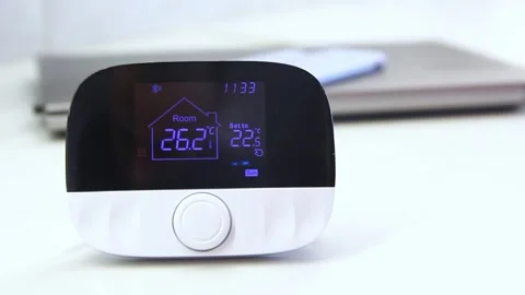 A thermostat control panel for a boiler close-up Stock-Footage 236422180