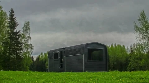 Thermowood Cladding Surrounded With Green Nature During Sunrise Until Stock Footage 197427992