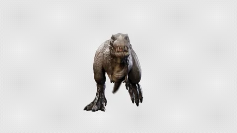 Theropod Rex Walking Loop – Front View, Alpha Channel, 3D Dinosaur Animation Stock Footage 283857209