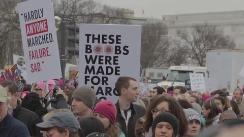 These Boobs Were Made For Marching Protest Sign - Womens March DC Stock Footage 81257604