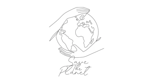 In these linear art animation, Planet Earth embraced by caring hands. Stock Footage 274670736
