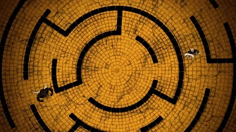 Theseus walking through the labyrinth searching for the minotaur Vídeo Stock 342367415
