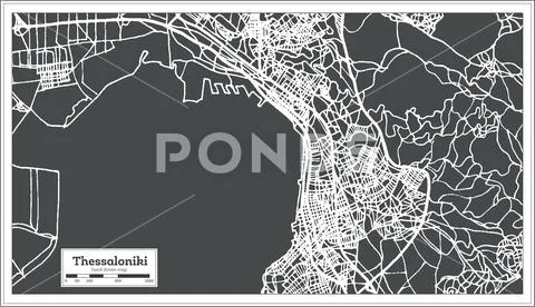 Thessaloniki Greece City Map in Retro Style. Outline Map. Stock Illustration