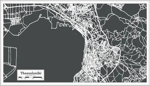 Thessaloniki Greece City Map in Retro Style. Outline Map. Stock Illustration