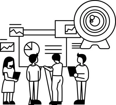 They are all looking at the screen and seem to be discussing something Stock Illustration