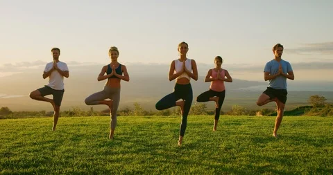 They are one with the tree pose Stock Footage 105139628