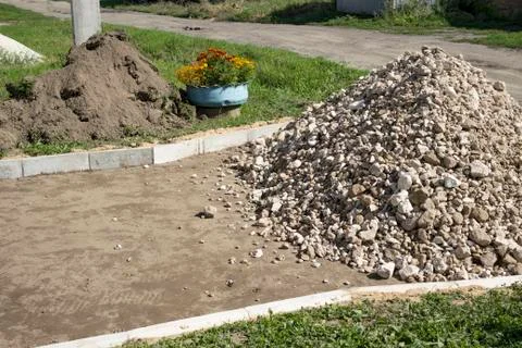 They are preparing to pave a small area Stock Photos