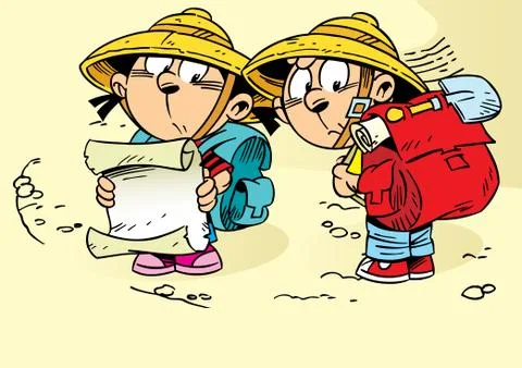 They go on an expedition for treasure Stock Illustration