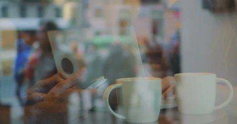 They having tea while using phone and laptop Stock Footage 52385516
