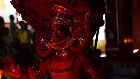 Theyyam Ritual Performance During Traditional Temple Festival in Kannur, Kerala Stock Footage 325698331
