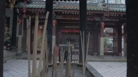Thian Hock Keng Temple Burning Insense Close Up, Singapore Stock Footage 109537175