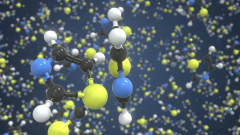 Thiazole molecule, isolated molecular model. Looping 3D animation or motion Stock Footage 164356344