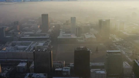 Thick Air Pollution Over Central Ulaanbaatar City in the Morning Stock Footage 325768231