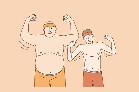 Thick and thin athletes concept. 库存插图