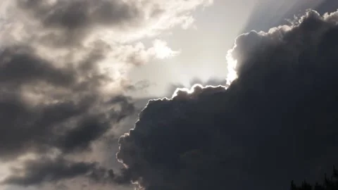 Thick and thin clouds with sun behind them HD Stock Footage 134738461