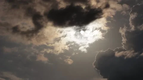 Thick and thin clouds with sun behind them HD Stock Footage 134738687