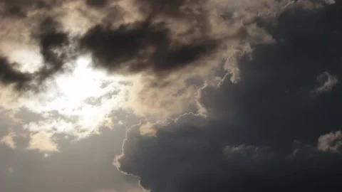 Thick and thin clouds with sun behind them HD Stock Footage 134738895