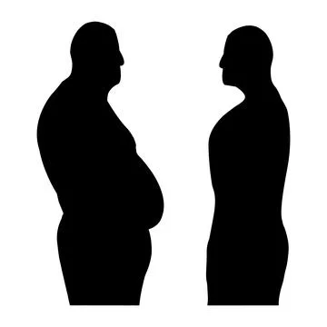 Thick and thin men stand opposite each other silhouettes isolated Illustrazione stock