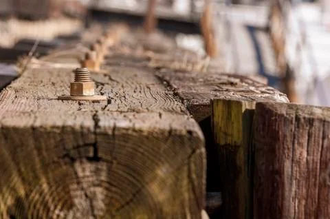 Thick beams buffering pier Stock Photos