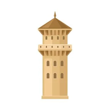Thick beige castle tower. Vector illustration on a white background. Stock Illustration