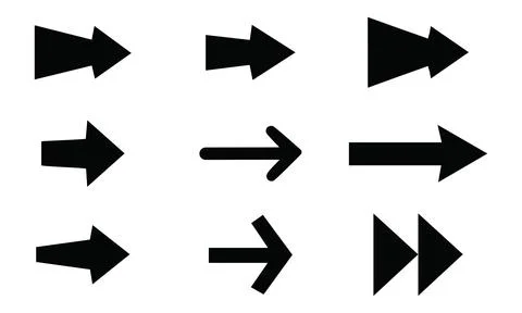 Thick Black Directional Arrows Vector Set Stock Illustration