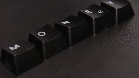 The thick black mechanical keyboard key black surface rotates 360 degrees Stock Footage 250977729