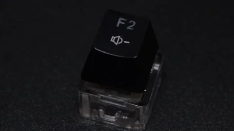 The thick black mechanical keyboard key connected to the blue switch on a black Stock Footage 253821815