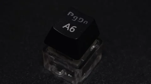 The thick black mechanical keyboard key connected to the blue switch on a black Stock Footage 253822467