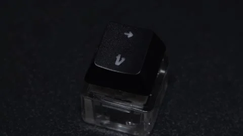 The thick black mechanical keyboard key connected to the blue switch on a black Stock Footage 253822693