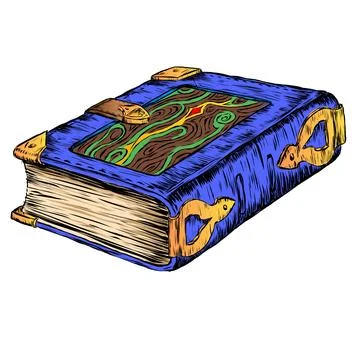 A thick blue book edged with copper corners in a stitched leather binding made Stock Illustration