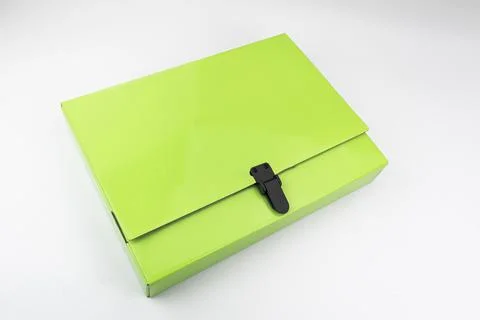 Thick cardboard folder and plastic safe for transporting and storing papers o Stock Photos
