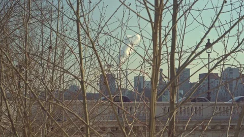 Thick cloud raising up to the sky from a factory complex in Paris, France. Stock Footage 104315287