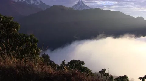 Thick clouds cover the ground in the Himalayas. Nepal. Video stock 43741733