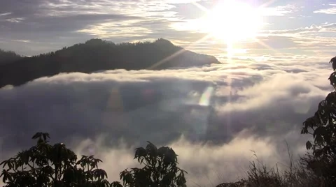 Thick clouds cover the ground in the Himalayas. Nepal. Time lapse. Stock Footage 43742997
