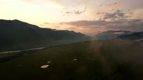 Thick clouds of fog in a mountain landscape Stock Footage 165857066