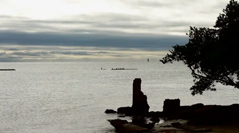 Thick clouds over shoreline Stock-Footage 33846090
