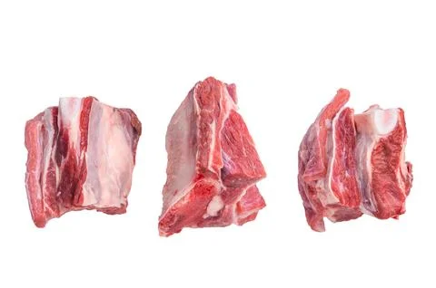 Thick Cut raw lamb Short Ribs, fresh mutton meat with bone isolated on whit.. Stock Photos