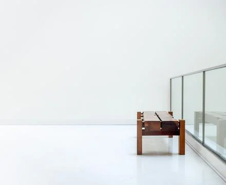 Thick cut rustic oak bench with nobody. Empty brown long thick wooden bench.. Stock Photos